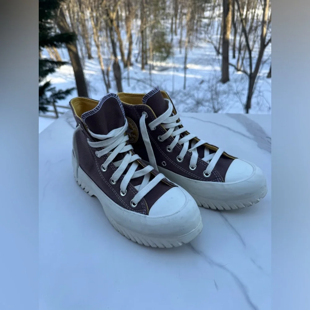 Converse Run Star Hike Platform High Top Sneakers Brown Canvas Lug Sole Women 7 - Picture 2 of 6